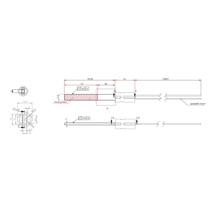 Zapalarka kwarcowa płaska PS14N 300 W - 90 mm